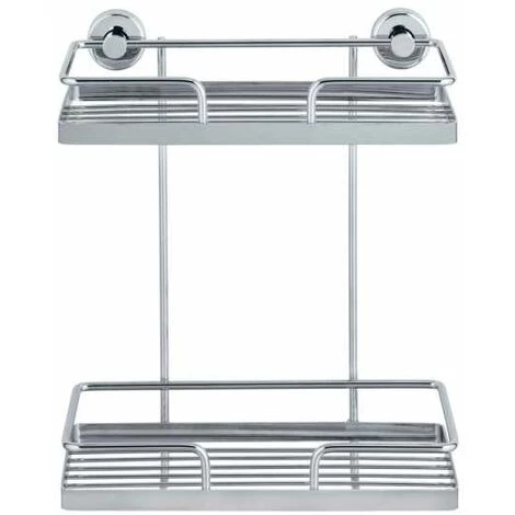 WENKO Etagère Murale Salle De Bain XL Sion, 2 Paniers De Douche Fixation Sans Perçage Power-Loc®, Acier, 26x31,5x13,5 Cm, Chromé 4 WENKO Etagère Murale Salle De Bain XL Sion, 2 Paniers De Douche Fixation Sans Perçage Power-Loc®, Acier, 26x31,5x13,5 Cm, Chromé – Image 2