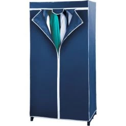 WENKO Armoire En Toile Air, Penderie Tissu Avec Portant Pour Cintre, Ouverture Sur Toute La Hauteur Avec Fermeture éclair, Cadre Acier - Polypropylène, 75x150x50 Cm, Bleu - Bleu