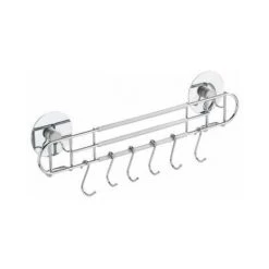 WENKO Barre Crédence Cuisine Sans Perçage, 6 Crochets De Suspension , Fixation Sans Perçage Turbo-Loc®, Métal, 31,5x9,5x5 Cm, Brillant - Argent Brillant