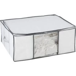 WENKO Housse Rangement Sous Vide Avec Boîte De Rangement, Soft Box L, 75% D'économie De Place, Protège Les Textiles De L'humidité Et Des Mites, Plastique, 65x50x27cm, Blanc - Transparent - Blanc