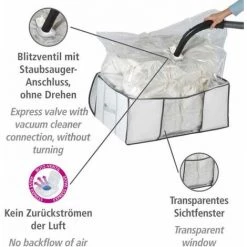 WENKO Housse Rangement Sous Vide Avec Boîte De Rangement, Soft Box L, 75% D'économie De Place, Protège Les Textiles De L'humidité Et Des Mites, Plastique, 65x50x27cm, Blanc - Transparent - Blanc -WENKO Soldes 6580677 3