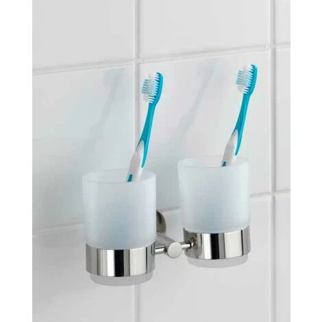 WENKO Porte Brosse à Dent Mural, Gobelet Salle De Bain Double, Duo Bosio Shine, Verre - Fixation Acier Inox, 17,5x9,5x9 Cm, Brillant - Brillant 4 WENKO Porte Brosse à Dent Mural, Gobelet Salle De Bain Double, Duo Bosio Shine, Verre - Fixation Acier Inox, 17,5x9,5x9 Cm, Brillant - Brillant – Image 2