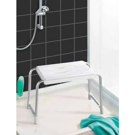 WENKO Tabouret De Douche Secura, Pieds Antidérapants, Capacité 130 Kg, Aluminium - Plastique, 50x32x26 Cm, Blanc - Blanc 4 WENKO Tabouret De Douche Secura, Pieds Antidérapants, Capacité 130 Kg, Aluminium - Plastique, 50x32x26 Cm, Blanc - Blanc – Image 2