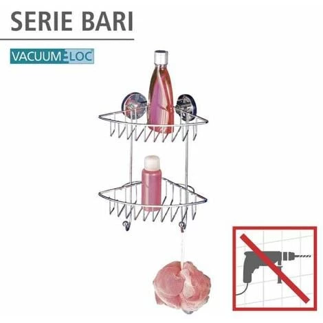WENKO Etagère D'angle De Douche Murale Sans Perçage Bari, 2 Paniers De Douche D'angle, Fixation Sans Perçage Vacuum-Loc® , Repositionnable Sans Laisser De Trace, Acier, 22,5x29,5x16 Cm, Chromé - Chromé 4 WENKO Etagère D'angle De Douche Murale Sans Perçage Bari, 2 Paniers De Douche D'angle, Fixation Sans Perçage Vacuum-Loc® , Repositionnable Sans Laisser De Trace, Acier, 22,5x29,5x16 Cm, Chromé - Chromé – Image 2