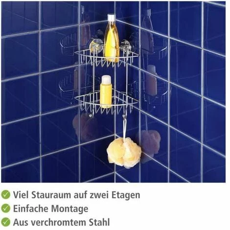 WENKO Etagère D'angle De Douche Murale Sans Perçage Bari, 2 Paniers De Douche D'angle, Fixation Sans Perçage Vacuum-Loc® , Repositionnable Sans Laisser De Trace, Acier, 22,5x29,5x16 Cm, Chromé - Chromé 5 WENKO Etagère D'angle De Douche Murale Sans Perçage Bari, 2 Paniers De Douche D'angle, Fixation Sans Perçage Vacuum-Loc® , Repositionnable Sans Laisser De Trace, Acier, 22,5x29,5x16 Cm, Chromé - Chromé – Image 3