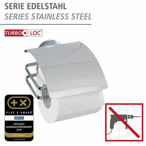 WENKO Dérouleur Papier Toilette Mural Avec Couvercle Turbo-Loc® Fixation Sans Perçage, Acier Inox, 12x9,5x13 Cm, Brillant - Brillant 4 WENKO Dérouleur Papier Toilette Mural Avec Couvercle Turbo-Loc® Fixation Sans Perçage, Acier Inox, 12x9,5x13 Cm, Brillant - Brillant – Image 2