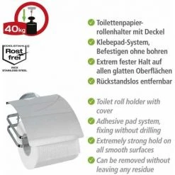 WENKO Dérouleur Papier Toilette Mural Avec Couvercle Turbo-Loc® Fixation Sans Perçage, Acier Inox, 12x9,5x13 Cm, Brillant - Brillant 9 WENKO Dérouleur Papier Toilette Mural Avec Couvercle Turbo-Loc® Fixation Sans Perçage, Acier Inox, 12x9,5x13 Cm, Brillant - Brillant -WENKO Soldes 6580709 3