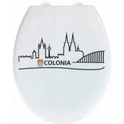 WENKO Abattant WC Avec Frein De Chute, Abattant WC Original Cologne Avec Fixation Inox, Duroplast Antibactérien, 37.5x44.5 Cm, Blanc - Blanc