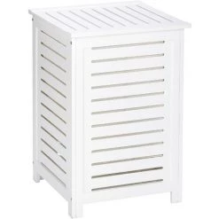 WENKO Coffre à Linge Bois Oslo, Panier à Linge Bois Avec Sac à Linge Sale Amovible, Capacité 56L, Bois, 45x65x45 Cm, Marron