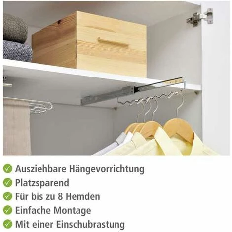 WENKO Porte Cintre Coulissant, Tringle Coulissante Pour Dressing, Amenagement Dressing, Métal, 3,1x6x35,5-58,5 Cm, Chromé - Argent Brillant 4 WENKO Porte Cintre Coulissant, Tringle Coulissante Pour Dressing, Amenagement Dressing, Métal, 3,1x6x35,5-58,5 Cm, Chromé - Argent Brillant – Image 2