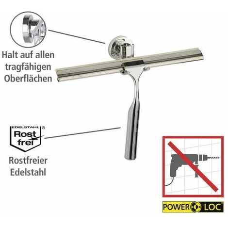 WENKO Raclette Salle De Bain, Raclette De Douche, Power-Loc® Fixer Sans Perçer, Bovino, Acier Inox, 17x7x24,5 Cm, Brillant - Brillant 5 WENKO Raclette Salle De Bain, Raclette De Douche, Power-Loc® Fixer Sans Perçer, Bovino, Acier Inox, 17x7x24,5 Cm, Brillant - Brillant – Image 3