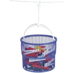 WENKO Panier Pince à Linge Avec 30 Pinces à Linge, Panier Pince à Linge à Suspendre, Polypropylène, Ø 19x9 Cm, Bleu - Blanc - Bleu