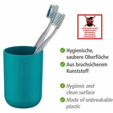 WENKO Gobelet Salle De Bain, Porte Brosse à Dent, Brasil, Plastique PET Incassable, ø7,3 X10,3 Cm, Turquoise - Pétrole 7 WENKO Gobelet Salle De Bain, Porte Brosse à Dent, Brasil, Plastique PET Incassable, ø7,3 X10,3 Cm, Turquoise - Pétrole – Image 5
