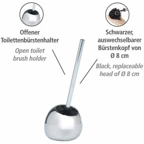 WENKO Porte Brosse WC Céramique Polaris, Brosse WC Noir, Brosse WC Remplaçable, 19x34,6x14,6 Cm, Chromé - Chromé 4 WENKO Porte Brosse WC Céramique Polaris, Brosse WC Noir, Brosse WC Remplaçable, 19x34,6x14,6 Cm, Chromé - Chromé – Image 2