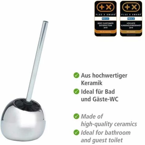 WENKO Porte Brosse WC Céramique Polaris, Brosse WC Noir, Brosse WC Remplaçable, 19x34,6x14,6 Cm, Chromé - Chromé 5 WENKO Porte Brosse WC Céramique Polaris, Brosse WC Noir, Brosse WC Remplaçable, 19x34,6x14,6 Cm, Chromé - Chromé – Image 3