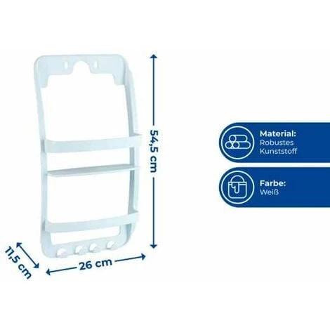 WENKO Etagère De Douche à Suspendre, Panier De Douche à Suspendre, Plastique, 26x54,5x11,5 Cm, Blanc - Blanc 4 WENKO Etagère De Douche à Suspendre, Panier De Douche à Suspendre, Plastique, 26x54,5x11,5 Cm, Blanc - Blanc – Image 2