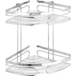 WENKO Etagère D'angle De Douche Premium, 2 Paniers De Douche D'angle, Fixation Murale Sans Perçage Avec Adaptateur Non Fourni, Acier Inox, 26,5x27,5x19 Cm, Chromé - Brillant