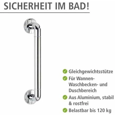 WENKO Poignée De Sécurité Murale Secura 43 Cm, Barre D'appui Salle De Bain Et WC, Vis Et Chevilles Fournies, Capacité De Charge 120 Kg, Aluminium, 43x7x8 Cm, Brillant - Chromé 4 WENKO Poignée De Sécurité Murale Secura 43 Cm, Barre D'appui Salle De Bain Et WC, Vis Et Chevilles Fournies, Capacité De Charge 120 Kg, Aluminium, 43x7x8 Cm, Brillant - Chromé – Image 2