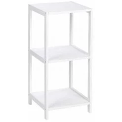 WENKO Etagère Salle De Bain Bois Oslo, Meuble Salle De Bain Bois 3 Niveaux, Bois, 36x76x36 Cm, Blanc