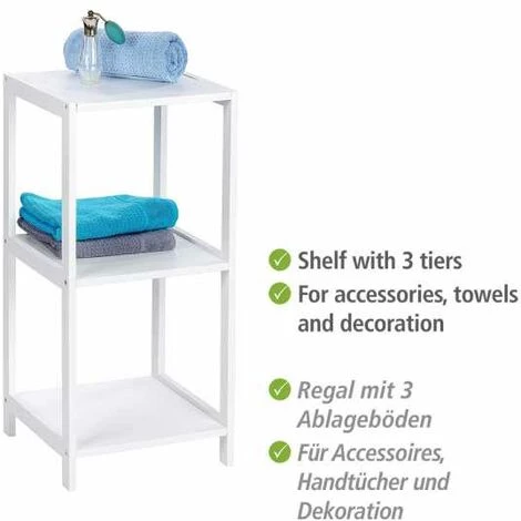 WENKO Etagère Salle De Bain Bois Oslo, Meuble Salle De Bain Bois 3 Niveaux, Bois, 36x76x36 Cm, Blanc 4 WENKO Etagère Salle De Bain Bois Oslo, Meuble Salle De Bain Bois 3 Niveaux, Bois, 36x76x36 Cm, Blanc – Image 2