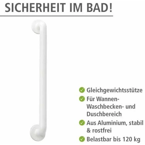 WENKO Poignée De Sécurité Murale Secura 64 Cm, Barre D'appui Salle De Bain Et WC, Fixation Sans Perçage, Aluminium, 64,5x7x8 Cm, Blanc 4 WENKO Poignée De Sécurité Murale Secura 64 Cm, Barre D'appui Salle De Bain Et WC, Fixation Sans Perçage, Aluminium, 64,5x7x8 Cm, Blanc – Image 2