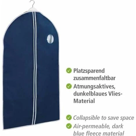 WENKO Housse De Vêtements Air, Housse Pour Costume Avec Fermeture éclair - Fenêtre Transparente Et Ouverture Pour Cintre, Polyester, 150x60 Cm, Bleu Foncé - Bleu 6 WENKO Housse De Vêtements Air, Housse Pour Costume Avec Fermeture éclair - Fenêtre Transparente Et Ouverture Pour Cintre, Polyester, 150x60 Cm, Bleu Foncé - Bleu – Image 4