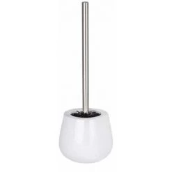WENKO Porte Brosse WC Malta, Brosse WC Silicone Noire, Céramique, Ø 13,6x39 Cm, Blanc