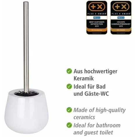 WENKO Porte Brosse WC Malta, Brosse WC Silicone Noire, Céramique, Ø 13,6x39 Cm, Blanc 6 WENKO Porte Brosse WC Malta, Brosse WC Silicone Noire, Céramique, Ø 13,6x39 Cm, Blanc – Image 4
