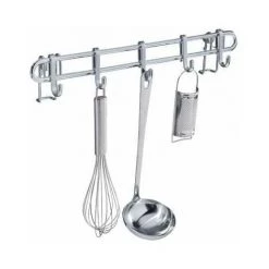 WENKO Barre De Crédence Cuisine Style Porte Ustensiles De Cuisine Mural Avec 5 Crochets En Acier Inox, Métal, 40x6,5x3 Cm, Argent - Argent Brillant