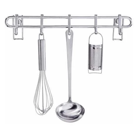 WENKO Barre De Crédence Cuisine Style Porte Ustensiles De Cuisine Mural Avec 5 Crochets En Acier Inox, Métal, 40x6,5x3 Cm, Argent - Argent Brillant 5 WENKO Barre De Crédence Cuisine Style Porte Ustensiles De Cuisine Mural Avec 5 Crochets En Acier Inox, Métal, 40x6,5x3 Cm, Argent - Argent Brillant – Image 3