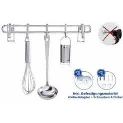 WENKO Barre De Crédence Cuisine Style Porte Ustensiles De Cuisine Mural Avec 5 Crochets En Acier Inox, Métal, 40x6,5x3 Cm, Argent - Argent Brillant 11 WENKO Barre De Crédence Cuisine Style Porte Ustensiles De Cuisine Mural Avec 5 Crochets En Acier Inox, Métal, 40x6,5x3 Cm, Argent - Argent Brillant -WENKO Soldes 6595369 5