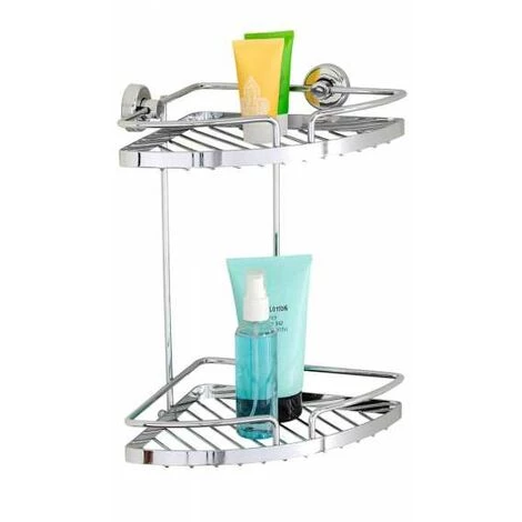 WENKO Etagère D'angle Douche Murale 2 Niveaux, Power-Loc® Panier De Douche Fixation Sans Perçage, Sion, Acier, 28x31,5x19 Cm, Brillant - Chromé 4 WENKO Etagère D'angle Douche Murale 2 Niveaux, Power-Loc® Panier De Douche Fixation Sans Perçage, Sion, Acier, 28x31,5x19 Cm, Brillant - Chromé – Image 2
