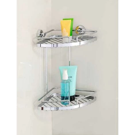 WENKO Etagère D'angle Douche Murale 2 Niveaux, Power-Loc® Panier De Douche Fixation Sans Perçage, Sion, Acier, 28x31,5x19 Cm, Brillant - Chromé 5 WENKO Etagère D'angle Douche Murale 2 Niveaux, Power-Loc® Panier De Douche Fixation Sans Perçage, Sion, Acier, 28x31,5x19 Cm, Brillant - Chromé – Image 3