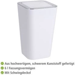 WENKO Poubelle Salle De Bain, Poubelle à Couvercle Basculant, Candy, Plastique, 6L, 18x28,5x18 Cm, Blanc - Blanc 10 WENKO Poubelle Salle De Bain, Poubelle à Couvercle Basculant, Candy, Plastique, 6L, 18x28,5x18 Cm, Blanc - Blanc -WENKO Soldes 6600939 4