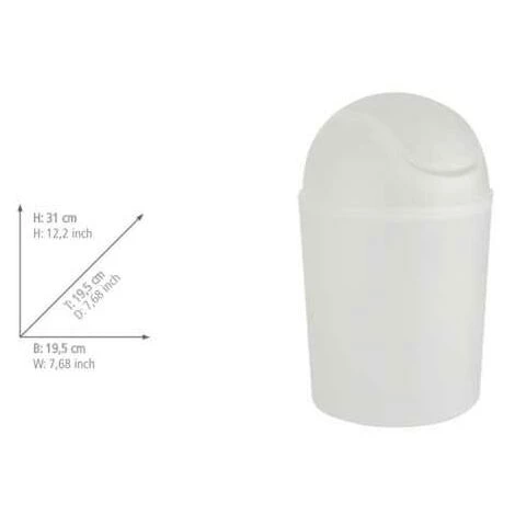 WENKO Poubelle Salle De Bain, Petite Poubelle Avec Couvercle Basculant, Arktis, Capacité 4.5L, Plastique, Ø 19,5x32 Cm, Blanc Givré - Blanc 4 WENKO Poubelle Salle De Bain, Petite Poubelle Avec Couvercle Basculant, Arktis, Capacité 4.5L, Plastique, Ø 19,5x32 Cm, Blanc Givré - Blanc – Image 2