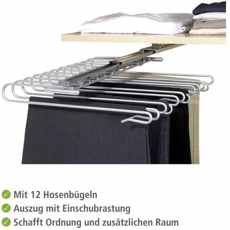 WENKO Porte Pantalon Coulissant, Porte Pantalon Dressing, 12 Pantalons, Métal, 33x10x47cm, Chromé 4 WENKO Porte Pantalon Coulissant, Porte Pantalon Dressing, 12 Pantalons, Métal, 33x10x47cm, Chromé – Image 2