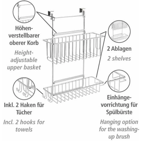 WENKO Etagère De Cuisine à Suspendre, Panier à Hauteur Réglable Avec Crochets, Acier, 32x12.5x47 Cm, Brillant 4 WENKO Etagère De Cuisine à Suspendre, Panier à Hauteur Réglable Avec Crochets, Acier, 32x12.5x47 Cm, Brillant – Image 2