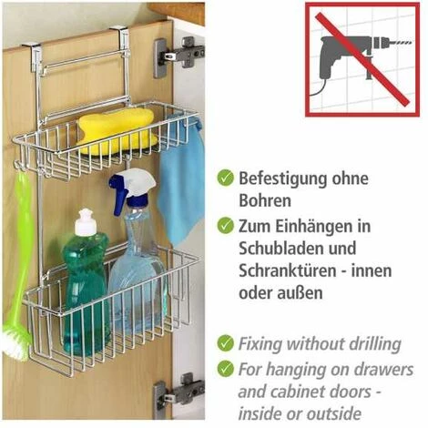 WENKO Etagère De Cuisine à Suspendre, Panier à Hauteur Réglable Avec Crochets, Acier, 32x12.5x47 Cm, Brillant 5 WENKO Etagère De Cuisine à Suspendre, Panier à Hauteur Réglable Avec Crochets, Acier, 32x12.5x47 Cm, Brillant – Image 3