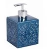 WENKO Distributeur Savon Liquide, Cordoba, Capacité 500 Ml, Céramique à Relief, 13x8,5x8,5 Cm, Bleu Foncé - Bleu