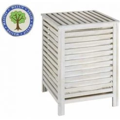 WENKO Corbeille à Linge Bois, Panier à Linge Bois, Norway Naturel Blanc, Capacité 56L, Bois, 45x65x45cm, Blanc -WENKO Soldes 7015364 2