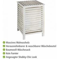 WENKO Corbeille à Linge Bois, Panier à Linge Bois, Norway Naturel Blanc, Capacité 56L, Bois, 45x65x45cm, Blanc -WENKO Soldes 7015364 3