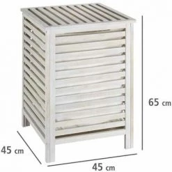 WENKO Corbeille à Linge Bois, Panier à Linge Bois, Norway Naturel Blanc, Capacité 56L, Bois, 45x65x45cm, Blanc -WENKO Soldes 7015364 4