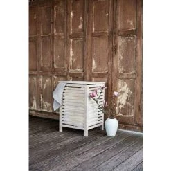 WENKO Corbeille à Linge Bois, Panier à Linge Bois, Norway Naturel Blanc, Capacité 56L, Bois, 45x65x45cm, Blanc -WENKO Soldes 7015364 5