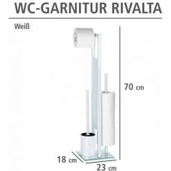 WENKO Serviteur WC 3en1, Rivalta, Brosse WC Et Dérouleur Papier Toilette, Acier Et Verre Trempé, 18x70x23 Cm, Blanc -WENKO Soldes 7056396 4