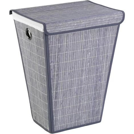WENKO Panier Offre à Linge En Bambou/ Plastique Gris 47 X 35 X 60cm 55L 4 WENKO Panier Offre à Linge En Bambou/ Plastique Gris 47 X 35 X 60cm 55L – Image 2