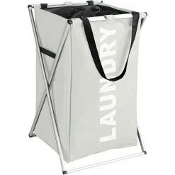 WENKO Panier à Linge Uno Beige 52 L, Polyester, 35 X 57 X 38 Cm