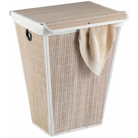 WENKO Panier A Linge Bamboo Blanc, Conique 4 WENKO Panier A Linge Bamboo Blanc, Conique – Image 2