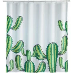 WENKO Rideau De Douche Cactus - Polyester - 180 X 200 Cm - 180 X 200 - Blanc