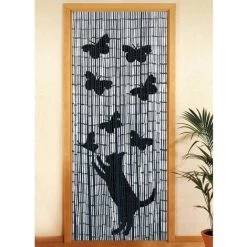 WENKO Rideau De Porte Chat Et Papillon - Bambou - 90 X 200 Cm - 90 X 200 - Gris