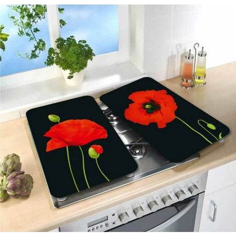 WENKO Protection Plaque De Cuisson En Verre, Couvre Plaque "Coquelicot", Lot De 2, Verre Trempé, 30x52 Cm, Multicolore 5 WENKO Protection Plaque De Cuisson En Verre, Couvre Plaque "Coquelicot", Lot De 2, Verre Trempé, 30x52 Cm, Multicolore – Image 3